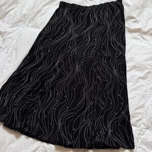 Y2k black abstract midi skirt white contrast embroidery sz med whimsigoth witchy